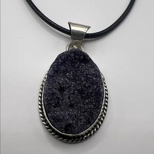 Purple Druzy & Silver pendant Necklace
